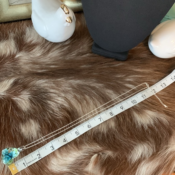 Blue and Green Floral Glass 3 Dimenisional Heart Pendant on a Delicate 925 Chain - Picture 12 of 13